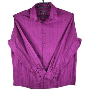 Men's Claiborne Purple Striped Shirt Long Sleeve Button-Down 100% Cotton Size XL